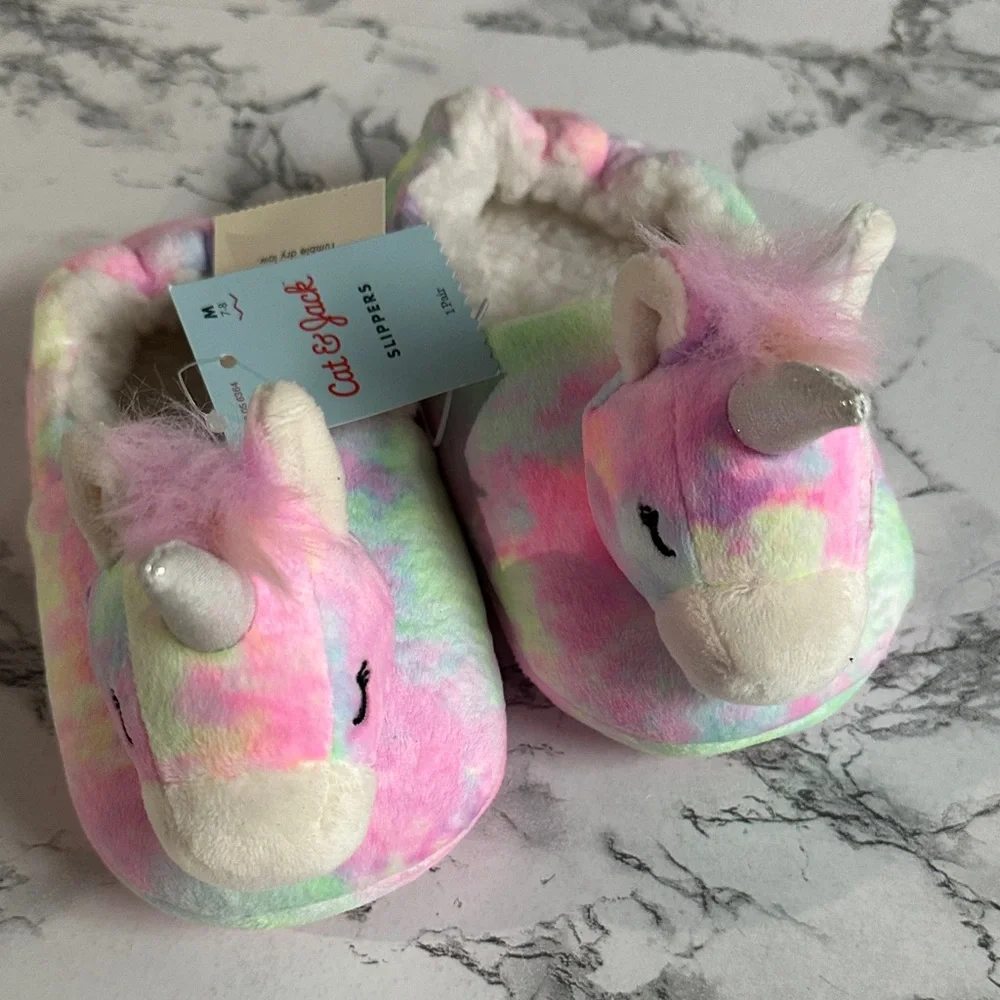 Cat & Jack Toddler Girls Magic Pastel Unicorn Slippers Size M(7/8)